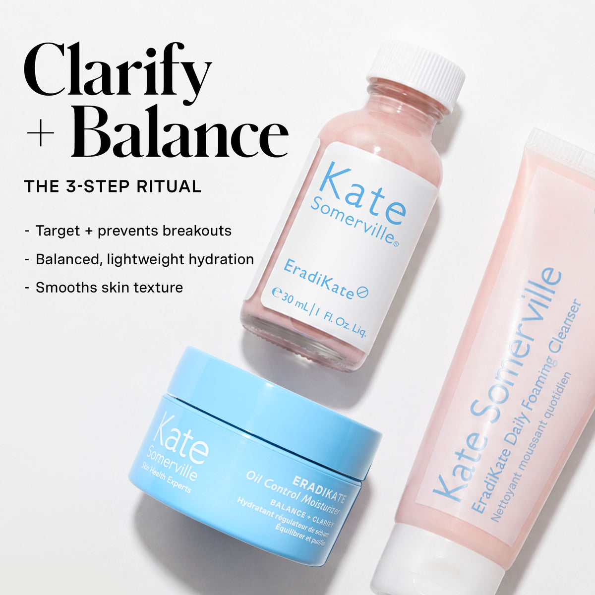 Key benefits — targets blemishes, refines pores, balances oil