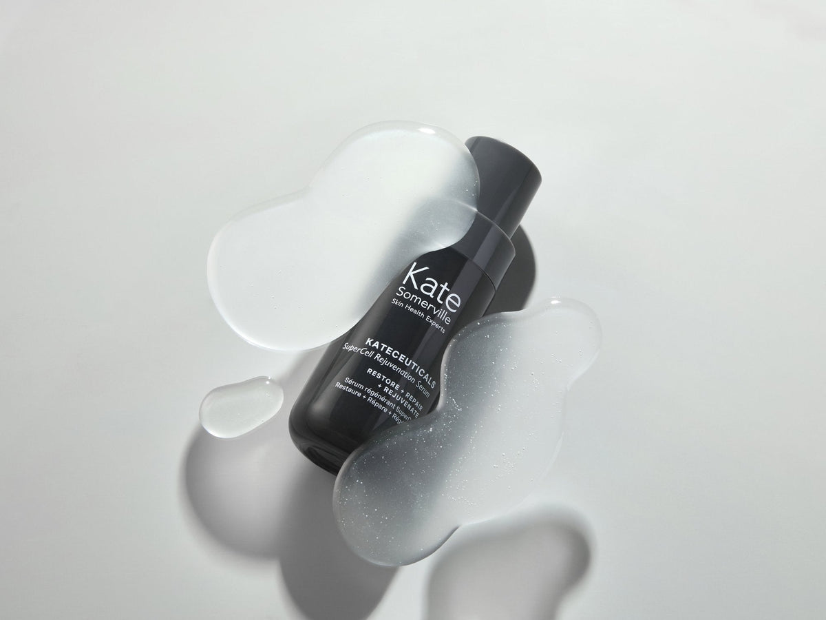 KateCeuticals SuperCell Rejuvenation Serum bottle with serum texture